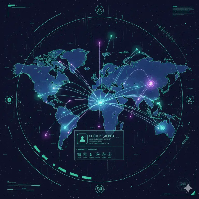 Illustration of a global map tracing a subject